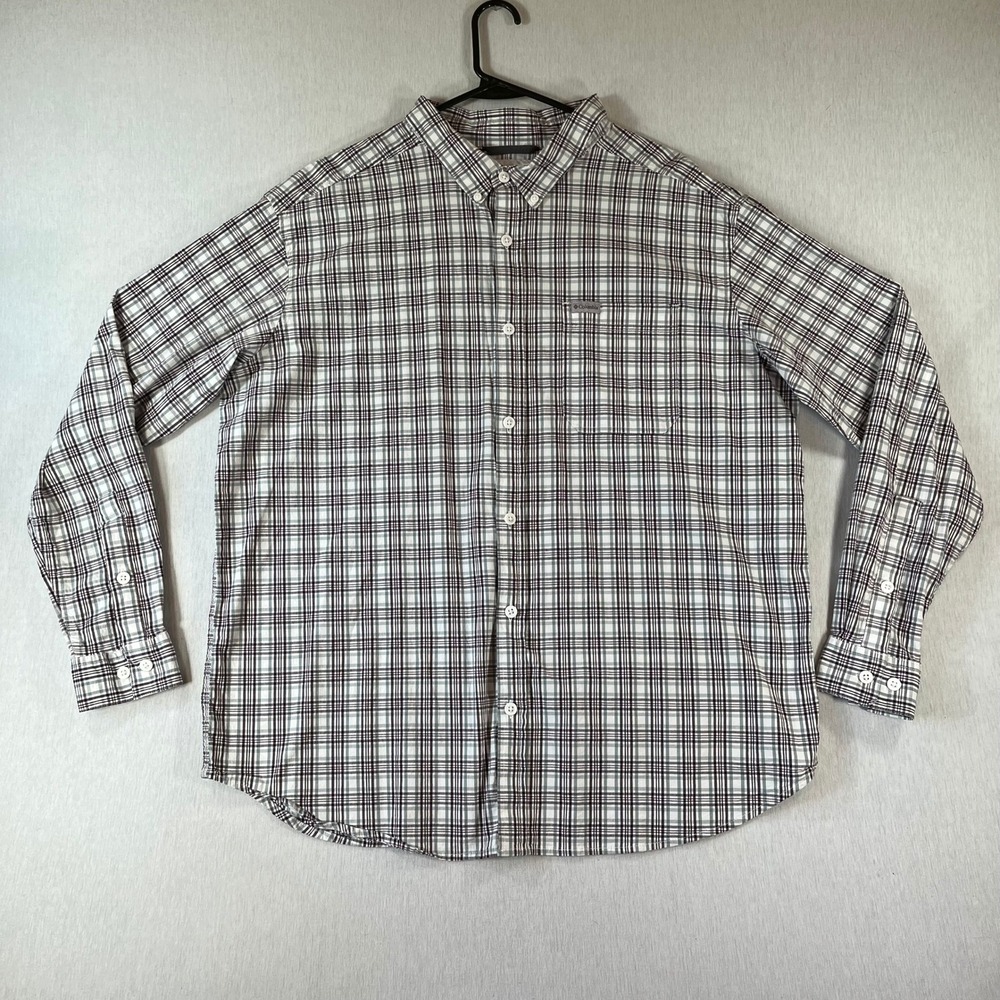 Columbia Shirt Mens XXL 2XL Plaid Button Down Purple Grey Long Sleeve Stretch